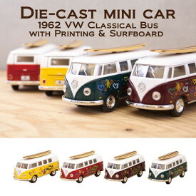 【5" 1962 VW Classical Bus with Printing & Surfboard(M)】ダイキャストミニカー12台セット アメリカン雑貨 アンティーク レトロ おしゃれ 置き物 置物 オブジェ