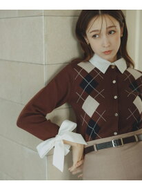 2025秋冬新作 レイヤード襟アーガイルカーディガン 31 Sons de mode トランテアン ソン ドゥ モード トップス カーディガン ブラウン ホワイト グレー【送料無料】[Rakuten Fashion]