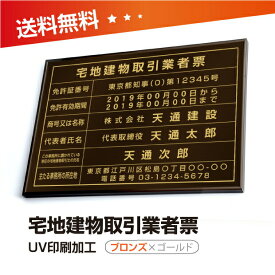 宅地建物取引業者票 W50cm×H35cm 文字入れ加工込 宅建 業者票 宅建表札 宅建看板 不動産 許可書 登録サイン 許可看板 許可プレートおしゃれな許可票看板 事務所看板 短納期tr-brz-gold-blk