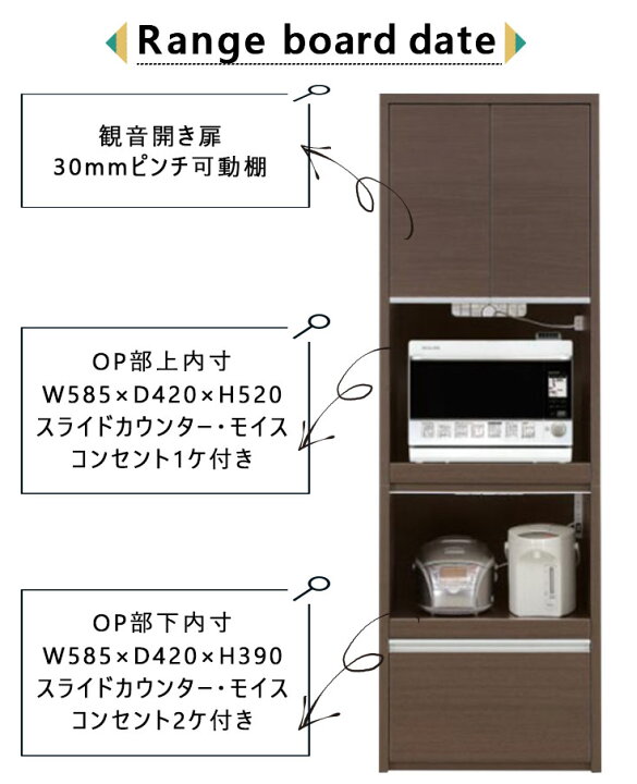 楽天市場】レンジボード キッチンボード 家電収納 スライドカウンター 