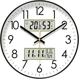 【期間限定10倍ポイント！】掛け時計 アナログ 温度 湿度 カレンダー デジタル LCD ディスプレイ 壁掛け時計 静音 連続秒針 電波時計 温度計 湿度