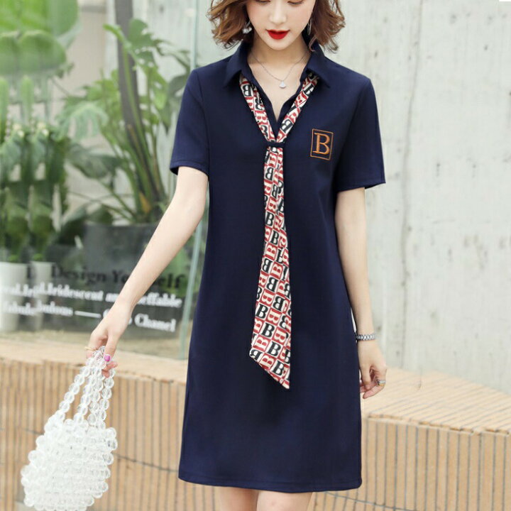 楽天市場】送料無料 ポロシャツワンピース スカーフ付き カレッジ  