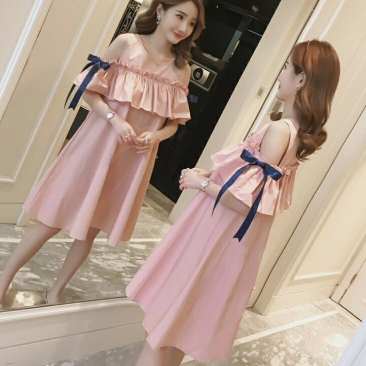 楽天市場】オフショル フリル ワンピース リボン ノースリーブ フレア  