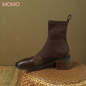 レザー調 スエードベルベット ブーツ ショートブーツ 太ハイヒール 厚底4cm マーティンブーツ 美脚 お出かけブーツ 大人カジュアル 大人ファッション 大人コーデ アラサーファッション アラ