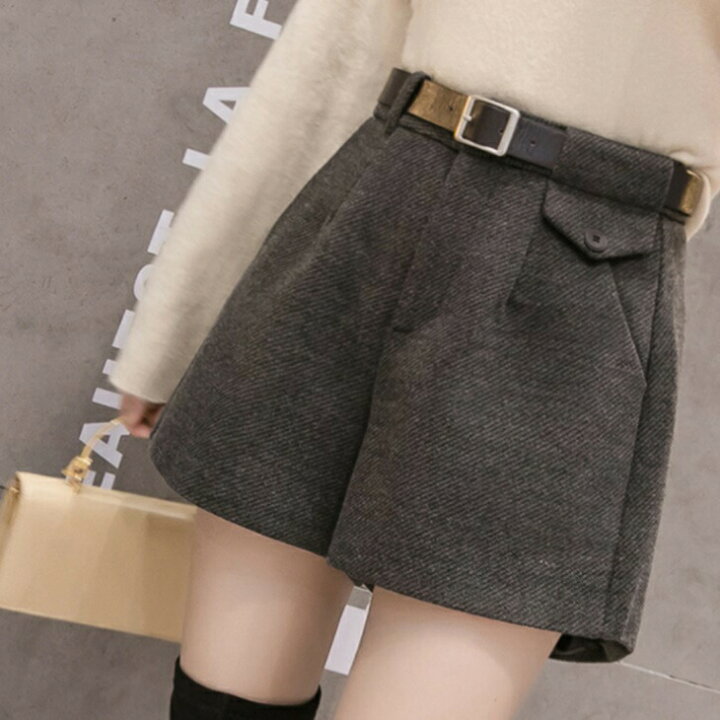 楽天市場 ウールショートパンツ 秋 冬 あったかショートパンツ ワイドレッグ 大人ファッション 大人コーデ ハイウエストタイプ ブーツコーデ ブーツが映えるショートパンツ アラサーファッション アラサーコーデ Insスタイル 大人カジュアル ゴルフ Momo
