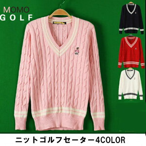 レディースゴルフウエア Vネックゴルフニットセーター 厚手ニットゴルフセーター カジュアルゴルフウエア ゴルフ女子 レディースゴルフファッション 大人ゴルフウエア 大人ゴルフファッ