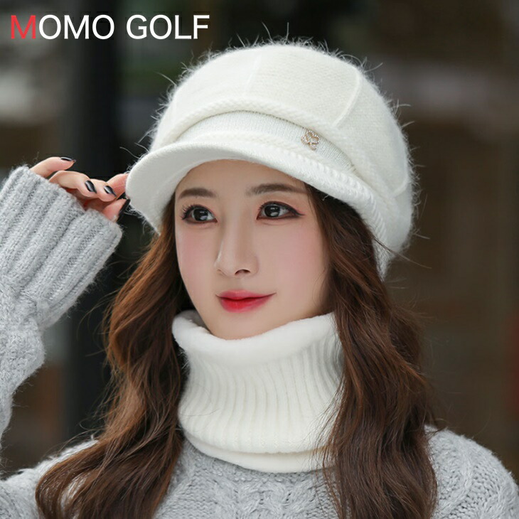 秋冬ゴルフキャップ 耳まで暖か防寒すっぽりキャスケット帽子 襟巻
