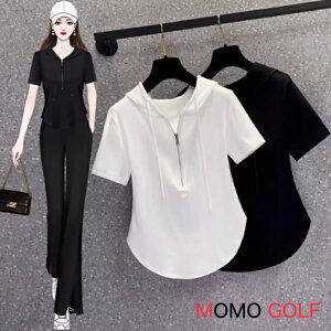 ゴルフウエア レディースゴルフ フード付き 半袖 ジッパー パーカー シャツ トレーナー 定番無地 半袖 シャツ 吸水速乾 普段着にも 涼しい 大人 かわいい 着心地 春 夏 秋 カジュアルゴルフ