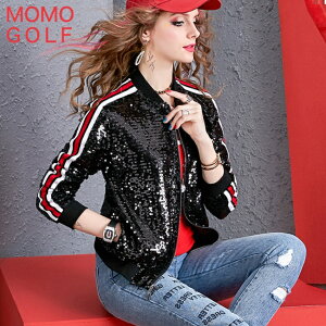 レディース ゴルフウエア スパンコール ショートジャケット 防寒 スタジャン スタジアムジャンパー 被らないデザイン ゴルフアウター ゴルフジャンパー ゴルフブルゾン ゴルフジャケット