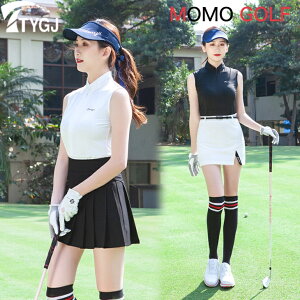 ゴルフウエア レディースゴルフシャツ スタンドカラー ノースリーブ メッシュ 無地 通気シャツ 吸水速乾 UV加工 涼しい 大人 かわいい 着心地 春 夏 秋 カジュアルゴルフウエア ゴルフ女子