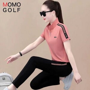 伸縮 ストレッチ レディース ゴルフウエア パンツルック セットアップ ツーピース シンプルスリムパンツ スポーツセットアップ 半袖シャツ 着痩せパンツ カジュアルゴルフウエア ゴルフツ