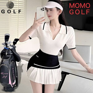 かわちぃ レディース ゴルフウエア セットアップ ツーピース Vネックポロシャツ ゴルフシャツ ハイウエストスカート スリムフィット 動きやすい素材 ストレッチ 通気性 涼しい オールシー