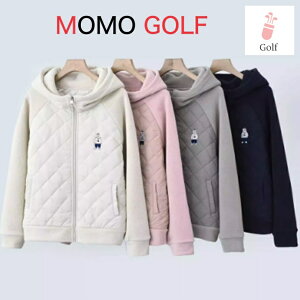 レディース ゴルフウエア パーカー付き ジッパー コットンダウンブルゾン 動きやすい ラフ ライトダウンブルゾン 温か素材 ジッパー式 モックネック ゴルフジャケット 薄手 保温性 防寒防