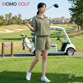 カジュアル レディース ゴルフウエア セットアップ ツーピース 半袖スタンドカラーシャツ ワイドレッグパンツ 動きやすい コットン 涼しい素材 ゴルフシャツ 薄手 通気性 オールシーズン 着心地重視 普段着にも 韓国 ゴルフ 被らないインポートゴルフウエア