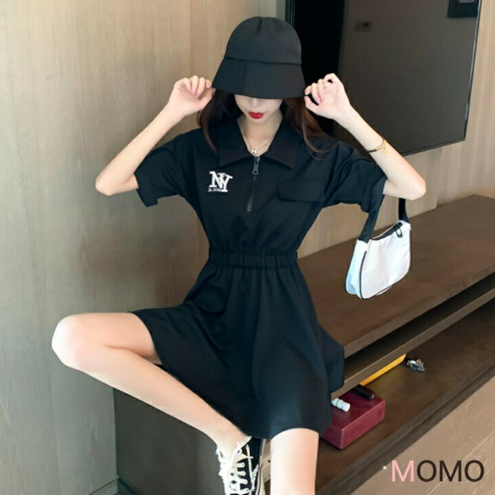 楽天市場 ジッパーワンピース セミロングポロワンピ 普段着ワンピ スポーツワンピ 半袖ワンピ 綺麗コーデ 大人ワンピ 大人カジュアル 大人ファッション 大人コーデ アラサーファッション アラサーコーデ アラフォーコーデ アラフィフコーデ 大人韓国コーデ Ins 大人