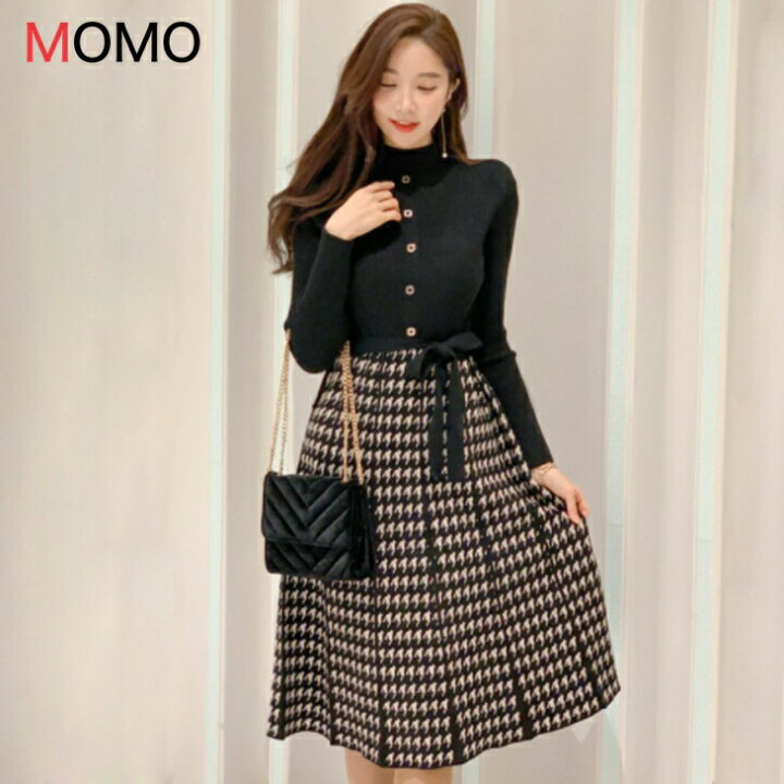 楽天市場 ドッキングワンピ 千鳥格子クロスボーダーニットワンピース フレグランススリムワンピ 大人カジュアルコーデ アラサーちゃんコーデ お出かけ用 普段着ワンピ ドレスワンピ お出かけワンピ アラサーコーデ 大人ファッション 大人コーデ 大人韓国コーデ Ins