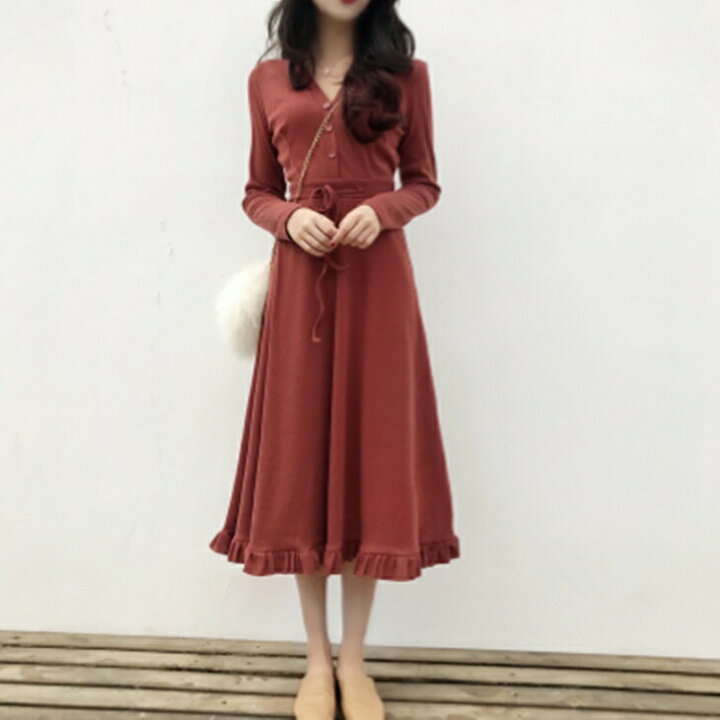 楽天市場 清楚ニットワンピース タイトウエストスカート きれい目ワンピ ミドル丈 オシャレワンピ 大人女子コーデ 泡色コーデ ロリータ風 アラサーコーデアラサーファッション ママコーデ ママファッション ワンマイルコーデ 韓国コーデ 韓国ファッション 大人