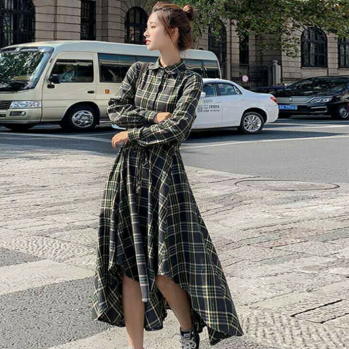 楽天市場】チェック柄シャツワンピース アシンメトリー シャツワンピ 