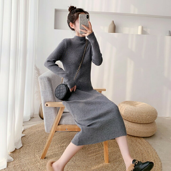 楽天市場】タイトニットワンピース ニットワンピ ミドル秋色ワンピ  