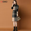 パッチワーク柄 秋冬ニットセーターワンピース　カラー長袖ニットワンピース ニットミドルワンピ ナチュラルワンピ 長袖清楚ワンピース 大人ワンピ フェアリーワンピ 大人ココイチコーデ 被らないコーデ アラサーコーデ 大人ファッション 大人コーデ ins