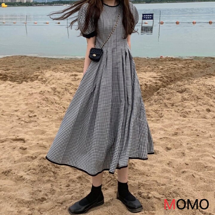 楽天市場 千鳥格子柄 パフスリーブが可愛い ナチュラル 半袖ワンピース レディース ファッション ワンピース 大人可愛い エイジレスワンピ 代 30代 40代 50代 60代 ミセスファッション ママコーデ アラサーコーデ 大人カジュアル 韓国 レディース Ins 大人カジュアル