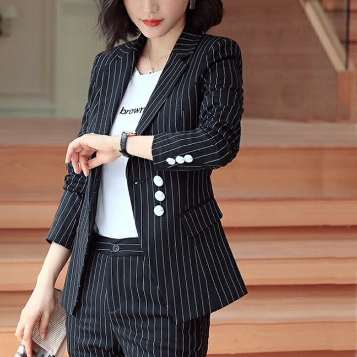 楽天市場】ストライプ 柄 細見え スタイルアップ 2点set 上下セット  