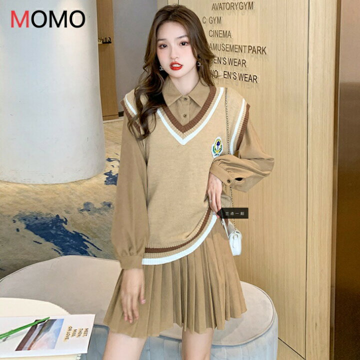 楽天市場 ベスト付きワンピース カレッジベスト シャツワンピース 制服調ワンピース Jkスタイルファッション 大人カジュアル アラサーちゃん アラサーコーデ アラフォーコーデ シンプルコーデ 大人ファッション 大人コーデ 大人韓国コーデ ワンマイルコーデ 大人