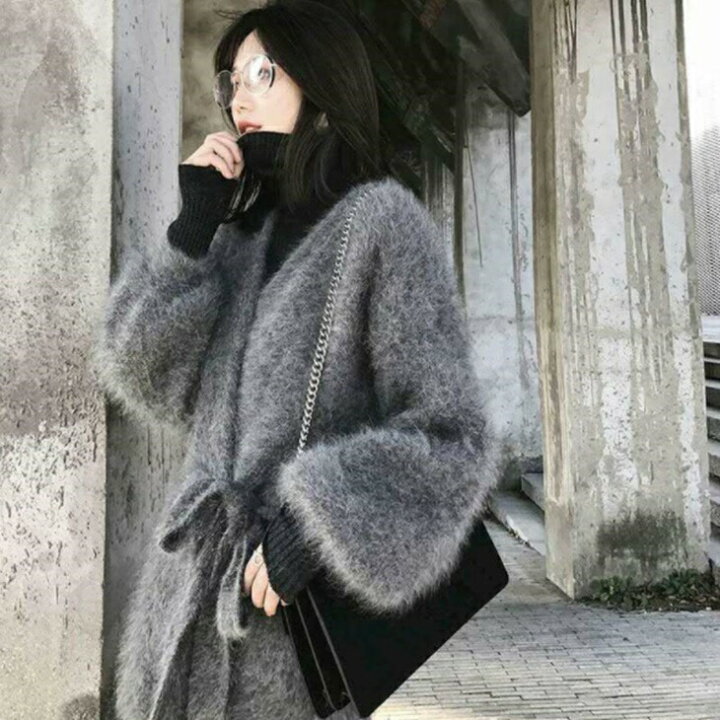 楽天市場】ファーカーディガンコート ルーズセーター ミンクフェイク  