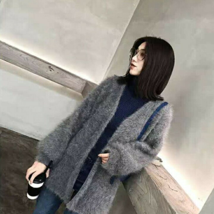 楽天市場】ファーカーディガンコート ルーズセーター ミンクフェイク 