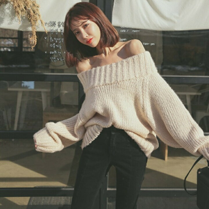 楽天市場】オフショルダーリブニット オフショルダーニット リブニット  