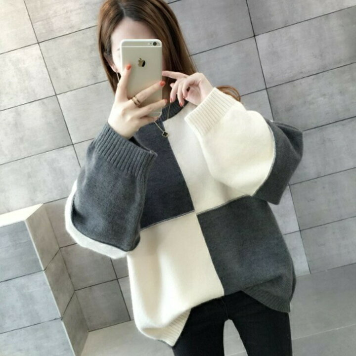 楽天市場 ルーズプルオーバーニットセーター ざっくりニットセーター 温かニット 大人ニット 大人ファッション 大人コーデ 大人カジュアル 大人韓国コーデ アラサーファッション アラサーコーデ ママコーデ モノトーンコーデ シンプルコーデ シンプルライフコーデ 大人