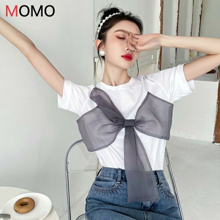 楽天市場】シースルーボウリボン付きTシャツ ナチュラルビッグボウタイ  