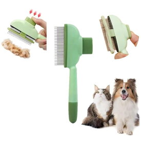 ペットブラシ ミントグリーン 20cm ペット用ブラシ グルーミングブラシ 抜け毛取ワンプッシュ