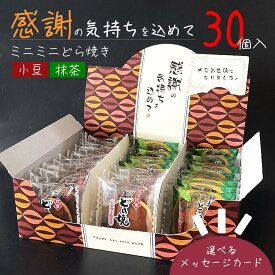 ＼エントリーポイント10倍／しかも‥20%OFF【送料無料】お中元ご対応 感謝のミニどら焼き 2種のミニどら焼き30個入｜退職ギフト お手軽サイズ 食べやすい大きさ スイーツ 小豆 あずき 抹茶 粒あん 常温 賞味期限 感謝 父の日｜祝い お菓子 個包装 和菓子 異動 退職