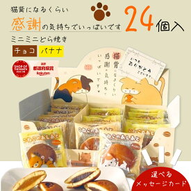 【送料無料】感謝のもぐもぐ どら焼き 2種類 チョコ バナナ 24個入り 【メッセージカード付】 スイーツ 常温 お菓子 和菓子 菓子折り 個包装 ギフト お世話になりました 感謝 祝い 猫 退職お菓子 ありがとう 進物 贈答 メッセージお菓子