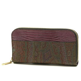 エトロ ETRO 長財布 ラウンドファスナー マットコーティングコットン カーフレザー Zipper Wallet Multi Cotton（Matte Coating）Calf Leather ブラウン(マルチカラー)×パープル系 1G217 8170 400