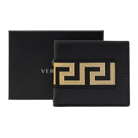 ヴェルサーチ 二つ折り財布 小銭入れ有 グレカ Men's Wallet Black/Gold Calf Leather VERSACE DPU6737 1A0060 2B15V