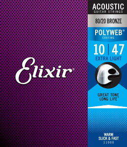 yElixir(GNT[)z AR[XeBbNM^[ POLYWEB 80/20uY Extra Light .010-.047 #11000