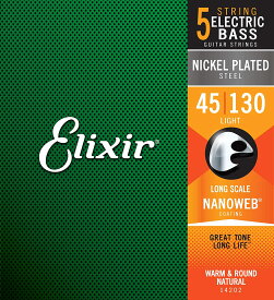 【ネコポス便発送】【Elixir（エリクサー）　ベース弦】 NANOWEB ニッケル Long Scale 5弦 Light .045-.130 #14202