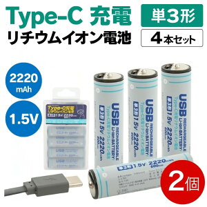 �P3 �[�d�r ���`�E���C�I�� 2220mAh 8�{�Z�b�g�i4�{��×2�j USB Type-C�[�d �P�O�` �[�d���d�r PSE�F�� PL�ی����� ���{���[�J�[�� �v���^ AA-TYPEC-2P �y���[���֑��������z
