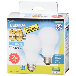 LED�d�� 60�`���� 860lm �����F E26 �L�z��200° ���`���Ή� 2�� OHM 06-3300 LDA7N-GAG532P �y���������z