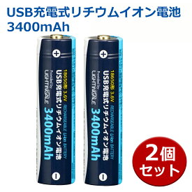 USB充電式リチウムイオン電池 18650電池 3400mAh 2本 OHM 08-1313 BTJ-1865034-LIT ※単3乾電池ではありません メール便送料無料