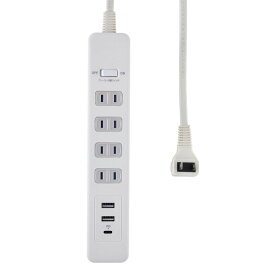 ELPA PD対応 USB電源タップ AC4個口 TypeA×2・TypeC×1ポート 2m 20W ホワイト 電源コード OAタップ WLS-4322SUCW 送料無料