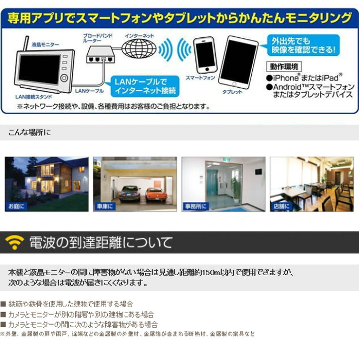 楽天市場】ELPA 防犯カメラ ワイヤレス モニター付き 屋外対応 録画 
