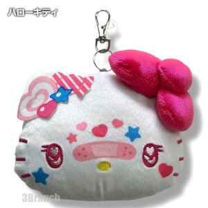 サンリオ フェイス型 リール付き ぬいぐるみ パスケース デコラ レディース キッズ 女の子 バッグチャーム キャラクター 定期入れ カードケース 小銭入れ コインケース ハローキティ クロミ