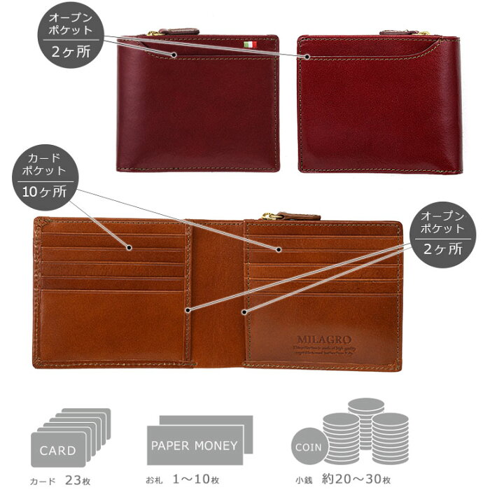 楽天市場 楽天スーパーsale Milagro ミラグロ 23ポケット二つ折り財布 メンズ 折り財布 小銭入れ 財布 革 本革 レザー 父の日 プレゼント Cas572 送料無料 名入れ可 レザーギフトの専門店 3rd Floor