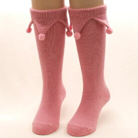 【6/4 20時- 10％OFF】 靴下 子供 キッズ ハイソックス ポンポン かわいい ボンテン 付き 女の子 日本製