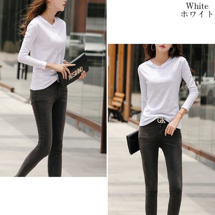 楽天市場】ロンT ボタン付 レディース M L カジュアル シンプル 無地  