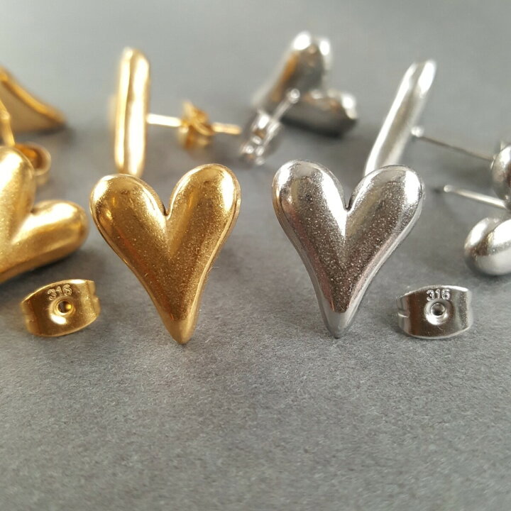 楽天市場】サージカルステンレス316 ポスト 大きめ ハート ピアス 金属  