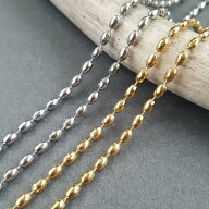 オール ステンレス製 楕円チェーン 4mm x 2.5mm デザイン ボール チェーン ゴールド シルバー 24kgp イオ…